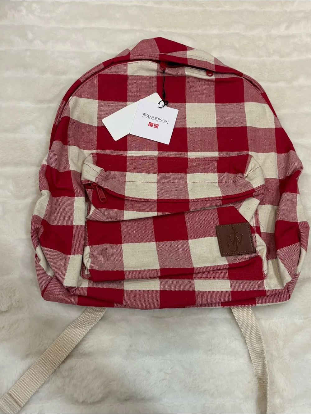 JW ANDERSON Red and Cream Check Canvas Backpack